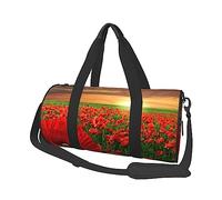 Borsone rotondo da viaggio con stampa di fiori rossi, borsa da viaggio rotonda, borsa da palestra, fitness, borsa da allenamento, nera, taglia unica, Nero , Taglia unica