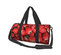 Borsone rotondo da viaggio con stampa di fragole rosse, borsa da palestra, fitness, borsa da allenamento, nera, taglia unica, Nero , Taglia unica