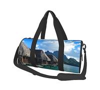 Borsone rotondo da viaggio con stampa di paesaggio marino, borsa da viaggio rotonda, borsa da palestra, fitness, borsa da allenamento, nera, taglia unica, Nero , Taglia unica