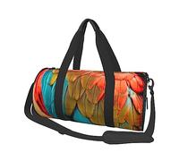 Borsone rotondo da viaggio con stampa di piume rosse blu verdi borsa da palestra borsa da fitness borsa da allenamento, nero, taglia unica, Nero , Taglia unica