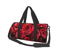 Borsone rotondo da viaggio con stampa rosa rossa, borsa da palestra, fitness, borsa da allenamento, nera, taglia unica, Nero , Taglia unica