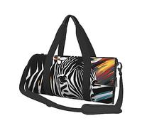 Borsone rotondo da viaggio con stampa zebrata con animali astratti borsa da palestra borsa da fitness borsa da allenamento, nera, taglia unica, Nero , Taglia unica