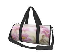 Borsone rotondo da viaggio in stile retrò con stampa di fiori rosa, borsa da palestra, fitness, borsa da allenamento, nera, taglia unica, Nero , Taglia unica