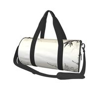 Borsone rotondo in tela con stampa zen con albero di bambù e fiori di ciliegio, borsa da viaggio per la notte, impermeabile e resistente agli strappi. Borsa da viaggio pieghevole per il fine settimana