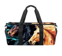 Borsone rotondo sportivo da palestra con tracolla staccabile al galoppo scuro borsa da allenamento per cavalli borsa da notte per donne uomini, Multicolore, Taglia unica, Bagaglio a mano