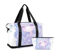 Borsone semplice viola pastello anime ragazza con tasca bagnata tracolla regolabile borsa da allenamento per viaggi di lavoro set da 2 pezzi per uomini donne