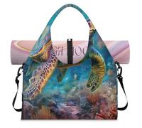 Borsone sportivo 3D con motivo tartaruga oceanica sottomarino con scomparto per scarpe, borsa da viaggio per il fine settimana, per palestra, yoga, viaggi, Colore, L, Borsone da viaggio
