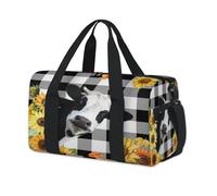 Borsone sportivo a quadri con girasole divertente mucca borsone per il fine settimana borsa da notte borsone da viaggio casual borsa da palestra per bambini ragazze ragazzi donne uomini