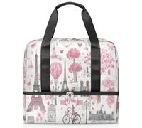Borsone sportivo a tema Parigi romantico per donne uomini Kirls ragazzi ragazze 21 L Weekend Pernottamento Bagnato Separato Tote Bag per Viaggi Palestra Yoga, Colore, Grande, Organizer per borse