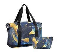 Borsone sportivo blu e oro con tasca bagnata e cinturino regolabile, set da 2 pezzi, per uomini e donne