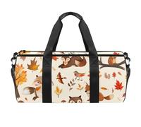 Borsone sportivo, borsa da palestra da donna, borsa tote per viaggi, allenamento, foresta riccio, volpe, procione, adorabile animale, Motivo 1314, 45x23x23cm(17.7x9x9in)