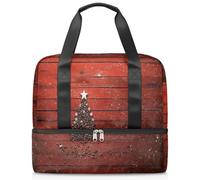 Borsone sportivo con albero di Natale in legno rosso, per donne, uomini, ragazzi, ragazze, 21 l, per il fine settimana, per la notte, per viaggi, palestra, yoga, Colore, Grande, Organizer per borse
