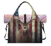 Borsone sportivo con bandiera americana di cervo alce per donne e uomini borsa da notte per il fine settimana con scomparto per scarpe borsa a tracolla tote per yoga palestra viaggi, Colore, L,