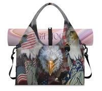 Borsone sportivo con bandiera dell'aquila calva a tema America, per donne e uomini, borsa da viaggio per il fine settimana con scomparto per scarpe a tracolla tote borsa per yoga palestra viaggi,