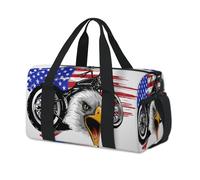 Borsone sportivo con bandiera dell'aquila con testa di moto per bambini ragazze ragazzi donne uomini bandiera USA durante la notte borsa da viaggio weekender borsa da viaggio Tote Carry Gym Casual