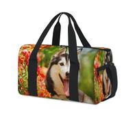 Borsone sportivo con cane husky fiore borsone per il fine settimana borsa da notte borsone casual da viaggio palestra borsone per bambini ragazze ragazzi donne uomini