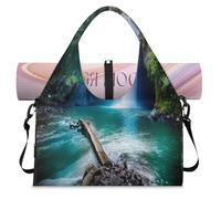 Borsone sportivo con cascata nella giungla tropicale, per donne e uomini, borsa da notte con scomparto per scarpe, borsa a tracolla per yoga, palestra, viaggi, Colore, L, Organizer per borse
