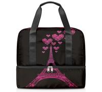 Borsone sportivo con cuore Torre Eiffel, per donne, uomini, ragazzi e ragazze, 21 l, per il fine settimana e la notte, separato, per viaggi, palestra, yoga, Colore, Grande, Organizer per borse