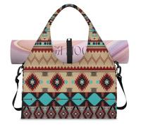 Borsone sportivo con design etnico tribale geometrico per donne e uomini, borsa da viaggio per il fine settimana con scomparto per scarpe a tracolla tote borsa per yoga palestra viaggi, Colore, L,