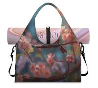 Borsone sportivo con fiore primaverile e uccellino, con scomparto per scarpe, per il fine settimana, per la notte, per palestra, yoga, viaggi, Colore, L, Borsone da viaggio