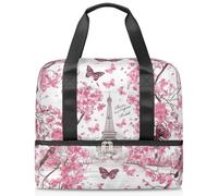 Borsone sportivo con fiori e farfalle Torre Eiffel, per donne, uomini, ragazzi e ragazze, 21 l, per il fine settimana e la notte, separato, per viaggi, palestra, yoga, Colore, Grande, Organizer per