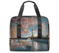 Borsone sportivo con fiori primaverili Torre Eiffel, per donne, uomini, ragazzi e ragazze, 21 l, per il fine settimana e la notte, separato, per viaggi, palestra, yoga, Colore, Grande, Organizer per