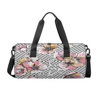 Borsone sportivo con fiori rosa, da palestra, allenamento, leggero, borsone a tracolla, borsone da viaggio, per uomini e donne (strisce), Fiore rosa, 17.6(L) x 9(W) x 9(H) inch
