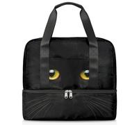 Borsone sportivo con gatto nero carino per donne uomini ragazzi Kirls Cat design weekend pernottamento borse separate da 21 L borsa tote per viaggi, palestra, yoga, Colore, 21L, Organizer per borse
