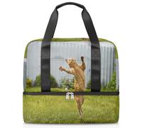 Borsone sportivo con gatto zenzero carino per donne uomini ragazzi Kirls Cat Weekend borse per la notte separato da bagnato borsa tote da 21 litri per viaggi, palestra, yoga, Colore, 21L, Organizer