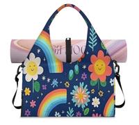 Borsone sportivo con grazioso fiore arcobaleno con scomparto per scarpe, week-end, per la notte, per palestra, yoga, viaggi, Colore, L, Borsone da viaggio