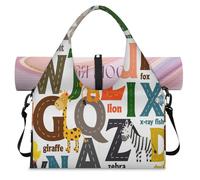 Borsone sportivo con lettere dell'alfabeto, per donne e uomini, con animali dei cartoni animati, borsa per il fine settimana e per la notte, con scomparto per scarpe, borsa a tracolla per yoga,