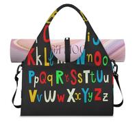 Borsone sportivo con lettere dell'alfabeto, per donne e uomini, da tavolo, per il fine settimana, per la notte, con scomparto per scarpe, borsa a tracolla per yoga, palestra, viaggi, Colore, L,