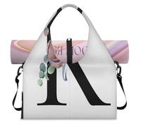 Borsone sportivo con lettere K personalizzate, per donne e uomini, con fiori, borsa da notte per fine settimana con scomparto per scarpe, borsa a tracolla per yoga, palestra, viaggi, Colore, L,