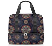 Borsone sportivo con mandala indiano floreale per donne, uomini, ragazzi e ragazze, 21 l, per il fine settimana e la notte, separato, per viaggi, palestra, yoga, Colore, Grande, Organizer per borse