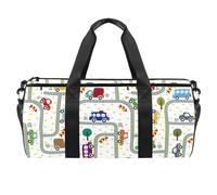 Borsone sportivo con motivo cartoni animati per auto, camion e strade, borsa da palestra per fitness, allenamento, borsa da viaggio, borsa tote per attrezzatura da donna e uomo, Multicolore, 17.7x9x9