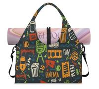 Borsone sportivo con motivo cinema per donne e uomini, design cinematografico, borsa da notte con scomparto per scarpe, borsa a tracolla per yoga, palestra, viaggi, Colore, L, Organizer per borse