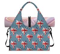 Borsone sportivo con motivo cuori con bandiera del Regno Unito, con scomparto per scarpe, per il fine settimana, per la notte, per palestra, yoga, viaggi, Colore, L, Borsone da viaggio