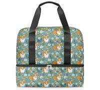 Borsone sportivo con motivo floreale Corgi per donne, uomini, ragazzi e ragazze, 21 l, per il fine settimana, per la notte, per viaggi, palestra, yoga, Colore, Grande, Organizer per borse