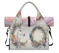 Borsone sportivo con motivo floreale e unicorno, con scomparto per scarpe, per il fine settimana, per la notte, per palestra, yoga, viaggi, Colore, L, Borsone da viaggio
