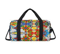Borsone sportivo con motivo geometrico a fiori con piastrelle messicane con scomparto per scarpe, borsa da viaggio per il weekend, da viaggio, palestra, organizer per bagagli per donne, uomini