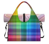 Borsone sportivo con motivo scozzese arcobaleno per donne e uomini, borsa da notte con scomparto per scarpe, borsa a tracolla per yoga, palestra, viaggi, Colore, L, Organizer per borse
