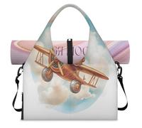 Borsone sportivo con orso piloti dei cartoni animati con scomparto per scarpe, week-end borse per la notte, borsa da cabina per palestra, yoga, viaggio, Colore, L, Borsone da viaggio