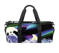 Borsone sportivo con orso polare sul ghiacciaio sotto l'aurora, borsa da palestra, fitness, allenamento, borsone da viaggio, borsa per attrezzatura da donna e uomo, Multicolore, 17.7x9x9 inches