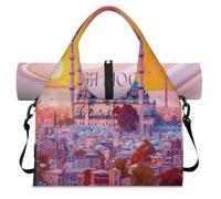 Borsone sportivo con paesaggio urbano ad acquerello con scomparto per scarpe borse per il fine settimana borsa da viaggio per palestra yoga, Colore, L, Borsone da viaggio