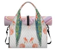 Borsone sportivo con pavone floreale e uccellino, con scomparto per scarpe, per il fine settimana, per la notte, per palestra, yoga, viaggi, Colore, L, Borsone da viaggio