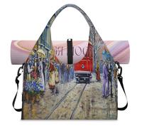 Borsone sportivo con pittura a olio con paesaggio stradale per donne e uomini borsa da notte con scomparto per scarpe borsa a tracolla per yoga palestra viaggi, Colore, L, Organizer per borse
