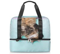 Borsone sportivo con ritratto di gatto divertente per donne uomini ragazzi Kirls Cat Weekend Borse da notte separato da bagnato borsa tote da 21 litri per viaggi, palestra, yoga, Colore, 21L,