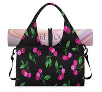 Borsone sportivo con scomparto per scarpe con ciliegie e frutti di bosco, design con ciliegie, borsa da viaggio per il fine settimana, per palestra, yoga e viaggi, Colore, L, Borsone da viaggio