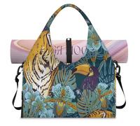 Borsone sportivo con scomparto per scarpe con tigre tropicale tucano fiore tigre borse da viaggio borsa da cabina per palestra yoga viaggi, Colore, L, Borsone da viaggio