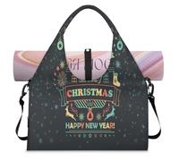 Borsone sportivo con scritta "Happy Christmas", per donne e uomini, per il fine settimana di Natale, per la notte, con scomparto per scarpe, borsa a tracolla per yoga, palestra, viaggi, Colore, L,
